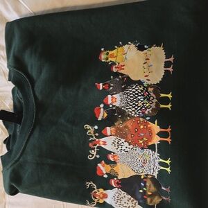 Christmas Chickens Holiday Sweatshirt XL Funny Farm Graphic NEW